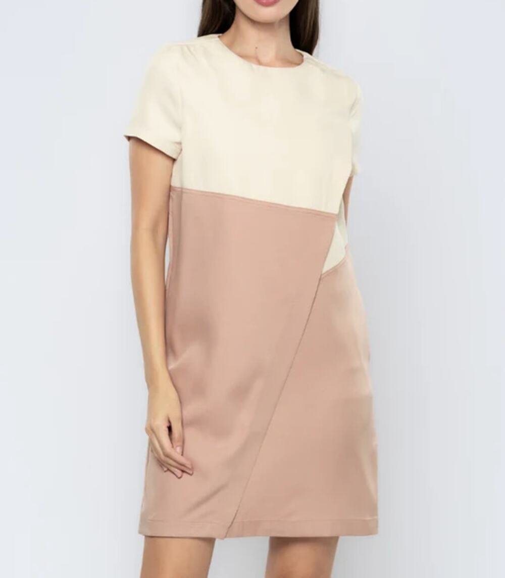 COS Poplin Panel Colorblock Neutral Shift Dress Size M